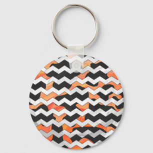 Skriv ut svart och Orange med Chevron Nyckelring