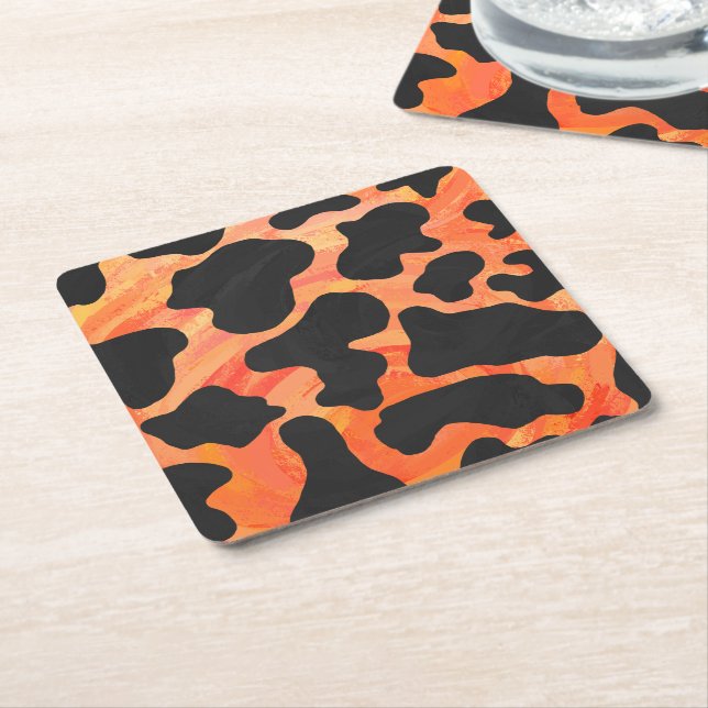 Skriv ut svart och Orange Underlägg Papper Kvadrat (Vinklad)