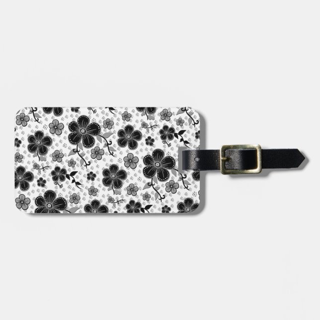 Skriv ut svart och vit Blommigt Bagagebricka (Horisontell Framsida)