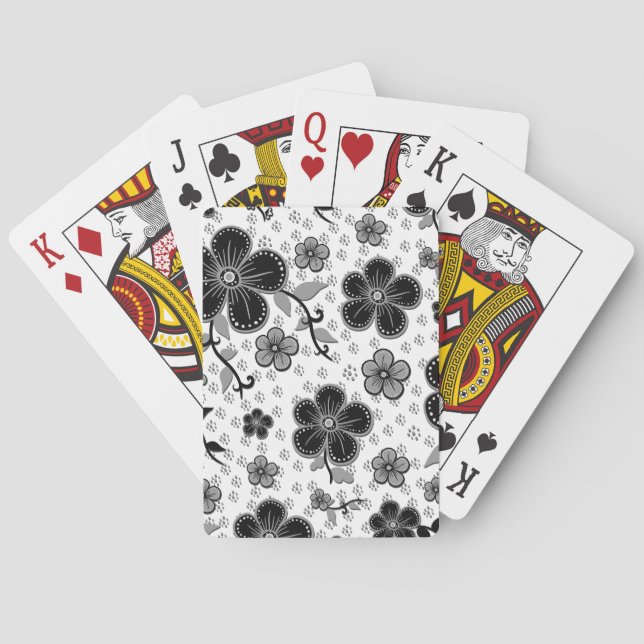 Skriv ut svart och vit Blommigt Casinokort (Baksidan)