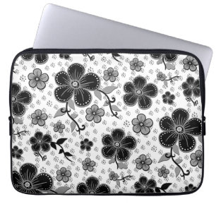 Skriv ut svart och vit Blommigt Laptop Fodral