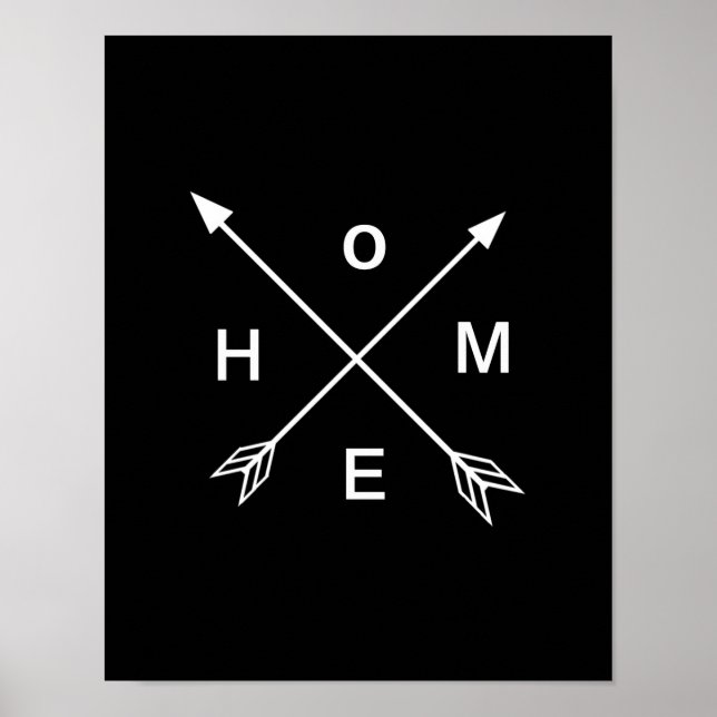 Skriv ut svart och vit minimibild med pil Home Art Poster (Framsidan)