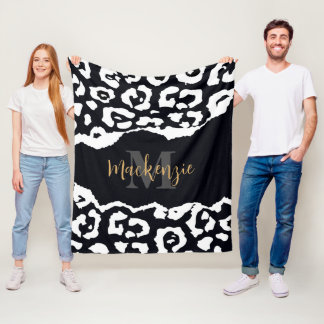 Skriv ut svart och vitt leopard fleecefilt