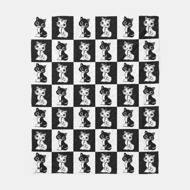 Skriv ut svart, vitt, monogramblock fleecefilt (Framsidan)