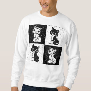 Skriv ut svart, vitt, monogramblock lång ärmad tröja