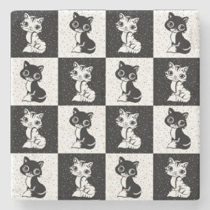 Skriv ut svart, vitt, monogramblock stenunderlägg