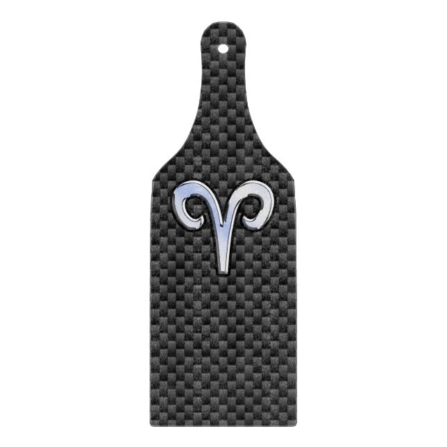 Skriv ut svartkolsfiber i Silver Aries Zodiac Sign (Framsidan)