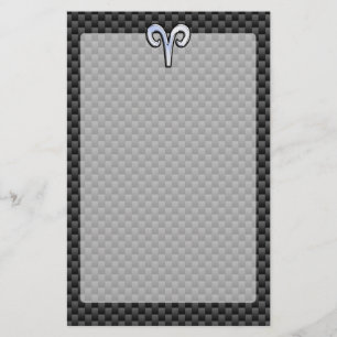 Skriv ut svartkolsfiber i Silver Aries Zodiac Sign Brevpapper
