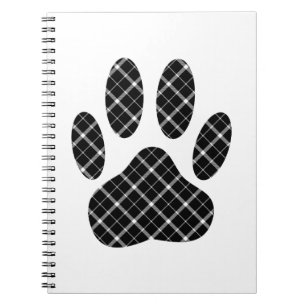 Skriv ut svartvit Tartan Hund Paw Anteckningsbok Med Spiral