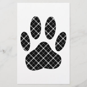 Skriv ut svartvit Tartan Hund Paw Brevpapper