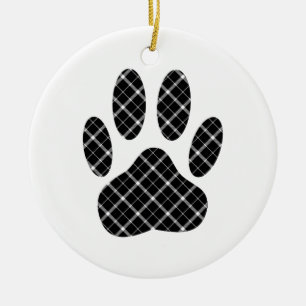 Skriv ut svartvit Tartan Hund Paw Julgransprydnad Keramik
