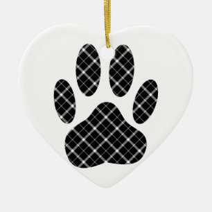 Skriv ut svartvit Tartan Hund Paw Julgransprydnad Keramik