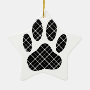 Skriv ut svartvit Tartan Hund Paw Julgransprydnad Keramik
