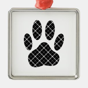 Skriv ut svartvit Tartan Hund Paw Julgransprydnad Metall