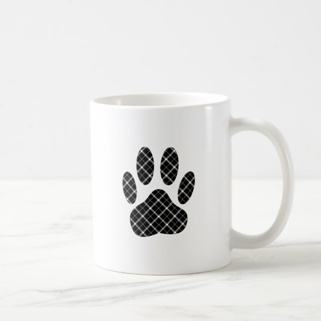 Skriv ut svartvit Tartan Hund Paw Kaffemugg (Höger)