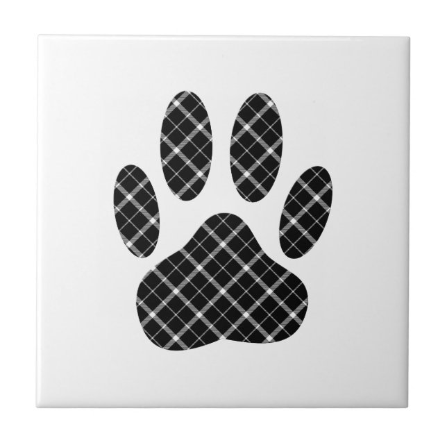 Skriv ut svartvit Tartan Hund Paw Kakelplatta (Framsidan)