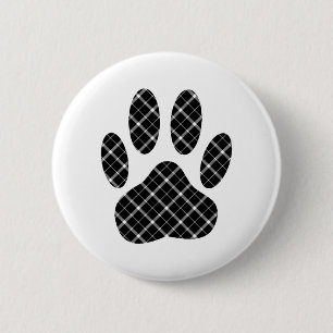 Skriv ut svartvit Tartan Hund Paw Knapp