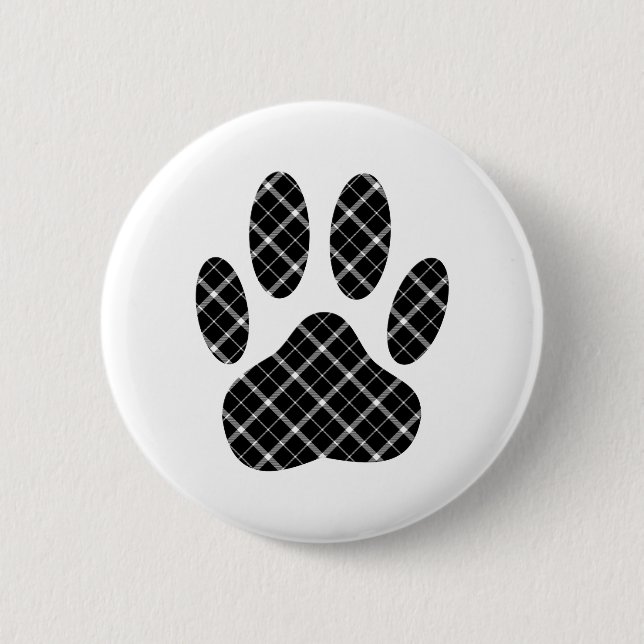 Skriv ut svartvit Tartan Hund Paw Knapp (Framsida)