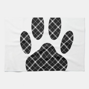 Skriv ut svartvit Tartan Hund Paw Kökshandduk
