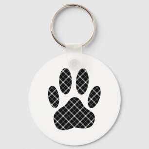 Skriv ut svartvit Tartan Hund Paw Nyckelring