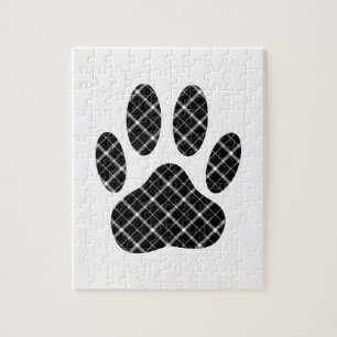 Skriv ut svartvit Tartan Hund Paw Pussel