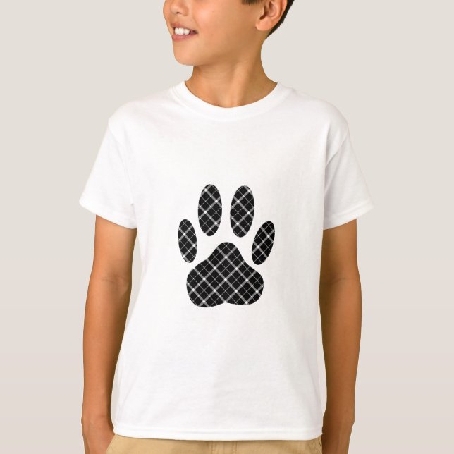 Skriv ut svartvit Tartan Hund Paw Tee Shirt (Framsida)