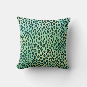 Skriv ut "Teal Blue Grönt Animal Print" för leopar Kudde