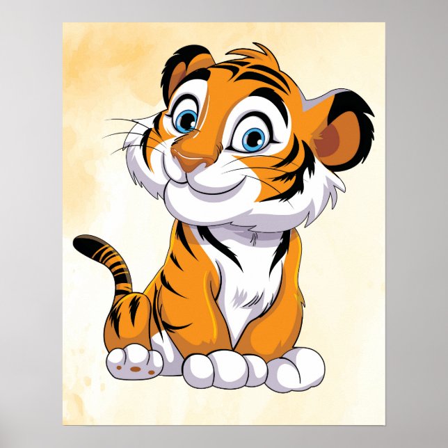 Skriv ut Tecknaden  i lycklig! Cute Tiger Wall Art Poster (Framsidan)