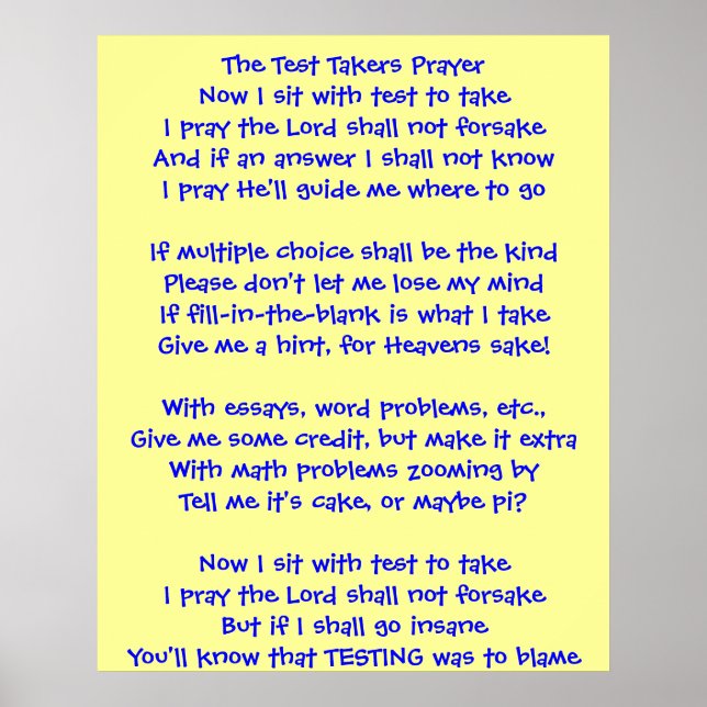Skriv ut "Test Takers Prayer Print" Poster (Framsidan)