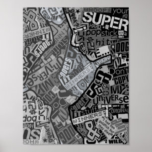 Skriv ut tidningen Typography Collage Black & Whit Poster