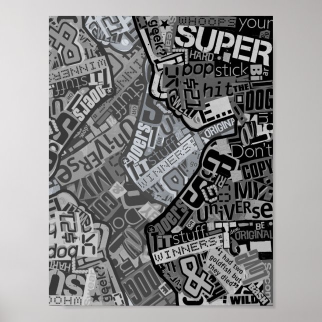 Skriv ut tidningen Typography Collage Black & Whit Poster (Framsidan)