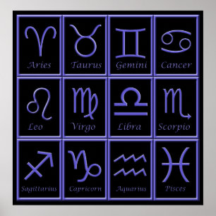 Skriv ut tolv Lila Zodiac-tecken Poster