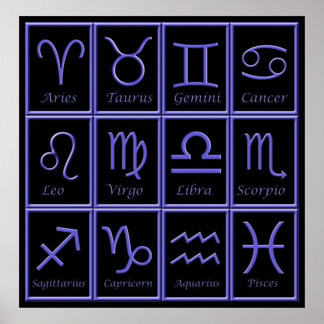 Skriv ut tolv Lila Zodiac-tecken Poster (Framsidan)