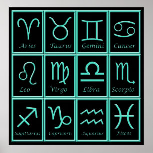 Skriv ut tolv zodiac-tecken poster
