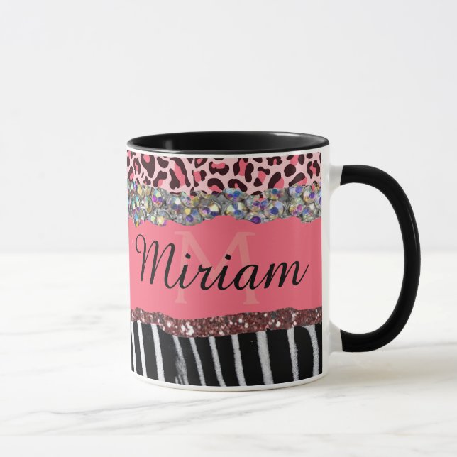 Skriv ut toppen Girly Rosa Glitter Exotic Leopard Mugg (Höger)