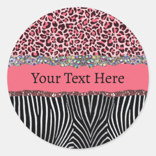 Skriv ut toppen Girly Rosa Glitter Exotic Leopard Runt Klistermärke