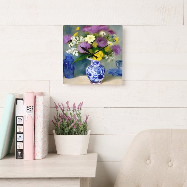 Skriv ut Tranquil Vas på Flowers Fyrkantig Klocka (Läsesal)