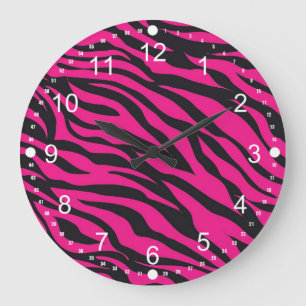Skriv ut trendig Shock rosa Fuchsia Black Zebra rä Stor Klocka