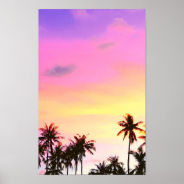 Skriv ut Tropical Sunset Handflatan Träd Poster
