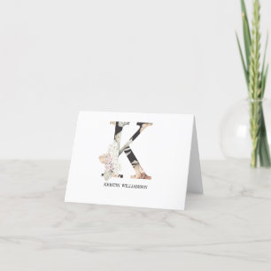 Skriv ut tropisk blomning i Monogram Brev K Tack Kort