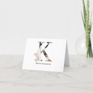 Skriv ut tropisk blomning i Monogram Brev K Tack Kort