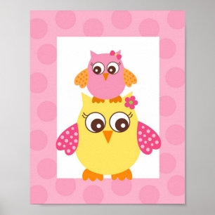 Skriv ut Uggla Flower Girls Nursery Wall Art Poster
