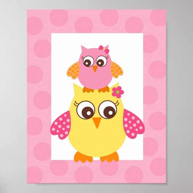 Skriv ut Uggla Flower Girls Nursery Wall Art Poster (Framsidan)
