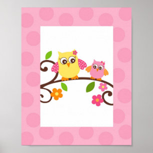Skriv ut Uggla Flower Girls Nursery Wall Art Poster