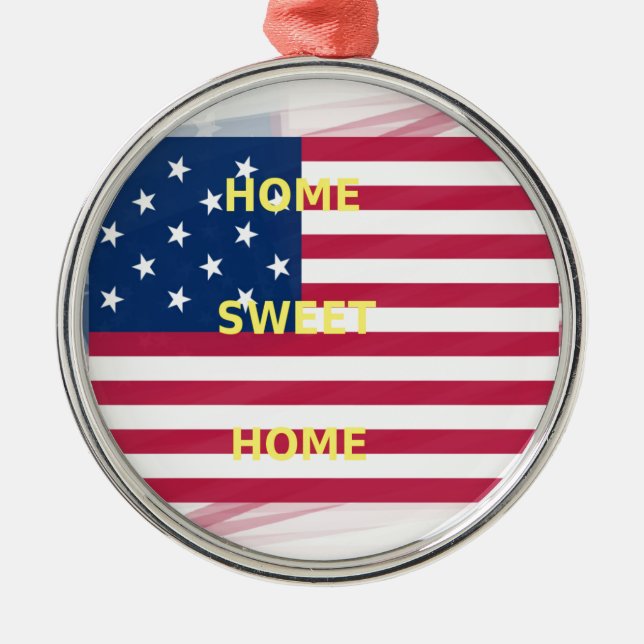 Skriv ut USA flagga "Home Sweet Home" Julgransprydnad Metall (Framsidan)