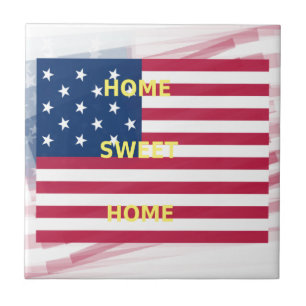 Skriv ut USA flagga "Home Sweet Home" Kakelplatta