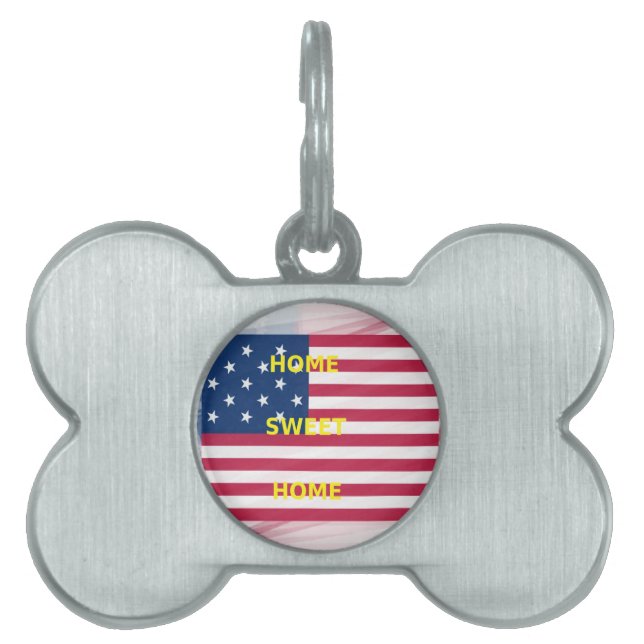 Skriv ut USA flagga "Home Sweet Home" Namnbricka Husdjur (Framsidan)