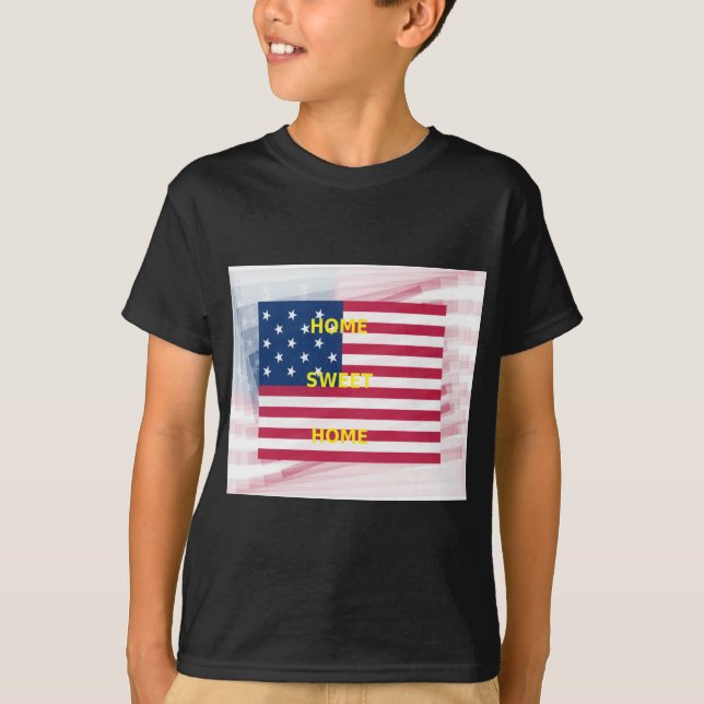 Skriv ut USA flagga "Home Sweet Home" T Shirt (Framsida)