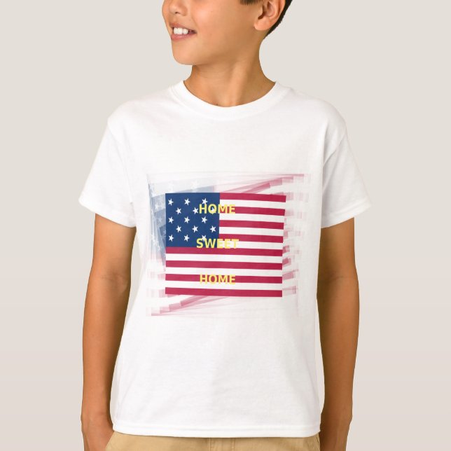 Skriv ut USA flagga "Home Sweet Home" Tee (Framsida)