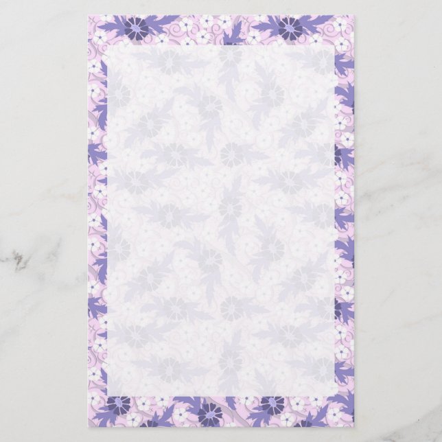 Skriv ut utskrift av Lavender Blåa blommor Gräns Brevpapper (Framsida)